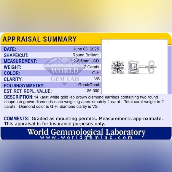 2 CT Lab Grown Diamond Stud Earrings | G VS | 14K Gold Yellow, White or … - Picture 11 of 11